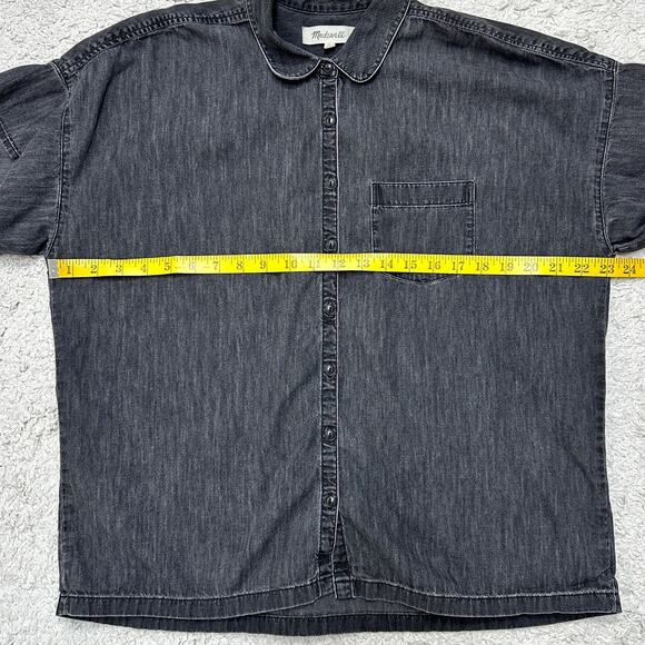 Madewell Denim Short Sleeve Button Up Shirt Cotton Collared Pocket Top Sz: M - Picture 4 of 6